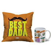 Grandfather Birthday Gifts Box - Quote Printed Multicolor Poly Satin Cushion and Ceramic Coffee Mug